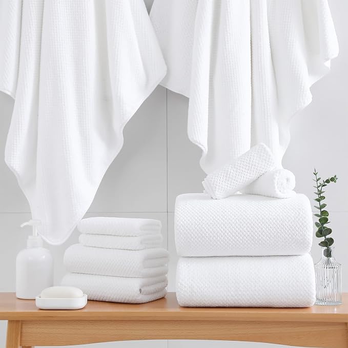 18 Piece Microfiber Bath Towels Set - 6 Bath Sheets,6 Hand Towels And 6 Washcloths,Soft Family Towels,Highly Absorbent Bathroom Towel,Quick Dry Shower Towel Luxury Towels For Hotel Spa Dorm-White - Image 5