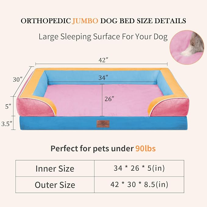 Comfort Expression Orthopedic Dog Bed for Extra Large Dogs with Bolster | Waterproof Dog Couch Bed with Washable Cover & Non-Slip Bottom, Supportive Egg Crate Foam XL Pet Bed, 42x30 Inch - Image 7