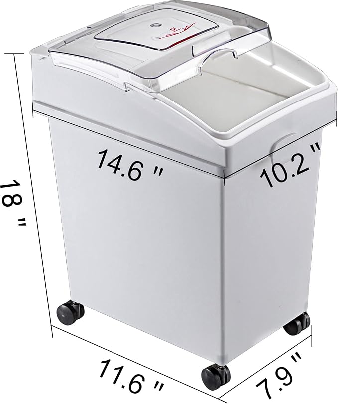 VEVOR Ingredient Bin, 5.2 Gallons Capacity Ingredient Storage Bin, 3 Pcs/Set, PP Material Flour Bins On Wheels, White Shelf Ingredient Bin with Scoop and Sliding Lid, Commercial Storage Bins - Image 3