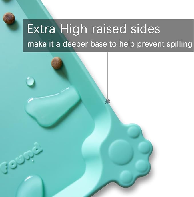 Hoki Found Silicone Pet Food Mats - Non Slip Cat & Dog Bowl Placemats - Waterproof Pet Feeding Mats - Cool Mint - Image 2