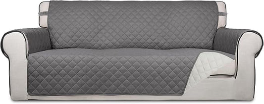 PureFit Reversible Quilted Couch Covers for Dogs Oversized Sofa Cover 78” | Gray/Ivory, Water Resistant Couch Protector, Washable Pet Couch Cover with Non Slip and Elastic Straps For Kids by PureFit