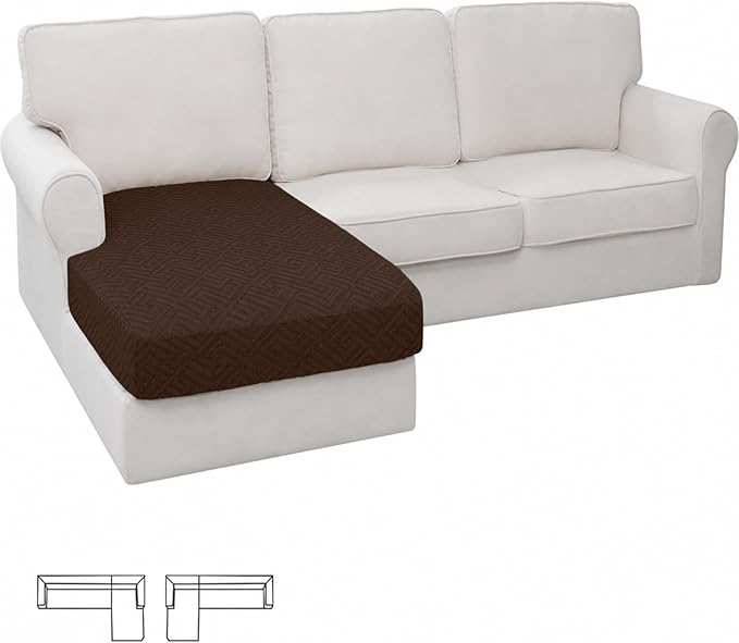 XINEAGE Chaise Cover for L Shaped Sofa,Sectional Couch Covers for Pets,Non Slip Sofa Seat Cover Washable,Sofa Slipcovers with Elastic Bottom(1 Piece Chaise Cover,Coffee) by XINEAGE