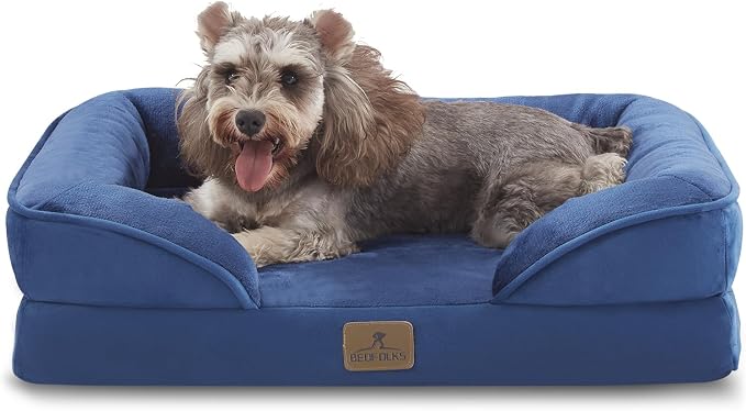 Bedfolks Orthopedic Dog Bed, Waterproof Dog Sofa Bed for Small Dogs & Cats, Egg Foam Pet Couch Bed with Removable Washable Cover and Nonslip Bottom, Navy Blue by Bedfolks