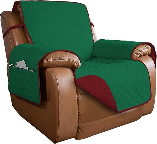 PureFit Reversible Recliner Chair Covers Couch Covers for Dogs, 28 in | Green/Red, Water Resistant Couch Protector, Washable Pet Couch Cover with Non Slip and Elastic Straps For Kids by PureFit
