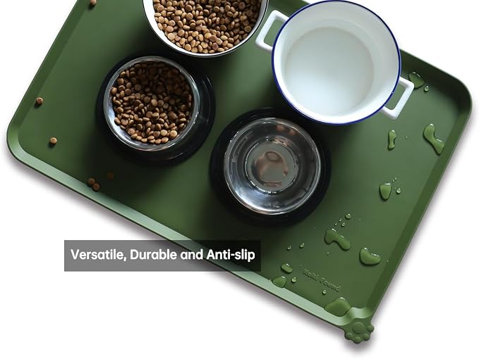 Hoki Found Large Silicone Non Slip Dog Cat Feeding Mats - Waterproof Tray Placemat for Carpet - Dark Olive - Image 4