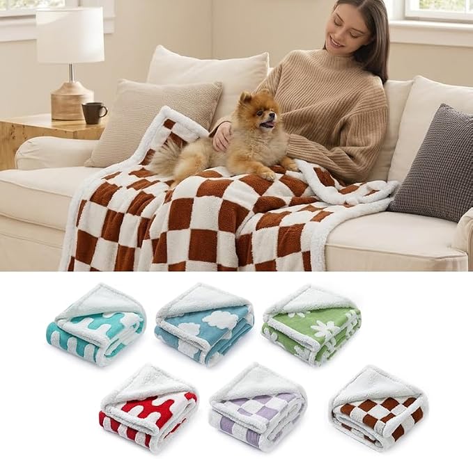 Waterproof Pet Blanket,Dog Bed Covers Couch Sofa Stylish Jacquard Pets Throw Blankets for Puppy Cats Washable Reversible Furniture Protection Covers (Coffee Check,L) - Image 3