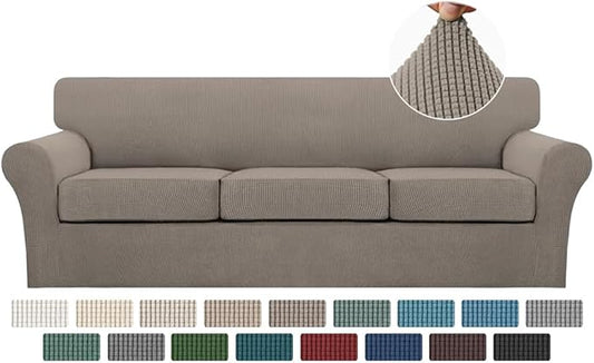 Turquoize 4 Piece Sofa Covers for 3 Cushion Couch Sofa Slipcover Soft Couch Cover for Dogs-Washable Sofa Furniture Covers with 3 Individual Large Cushion Covers, Feature Thick Fabric (XL Sofa, Taupe) by Turquoize