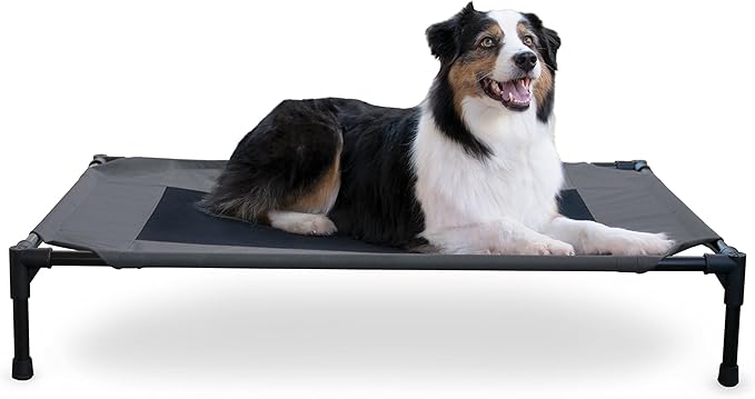 K&H Outdoor Elevated Dog Bed - Cooling Raised Dog Bed for Medium & Large Pets, Breathable Mesh Center Hammock Design, Indoor/Outdoor Washable Cover, Portable Metal Frame, Charcoal, Large 42x30in by KHPetProducts