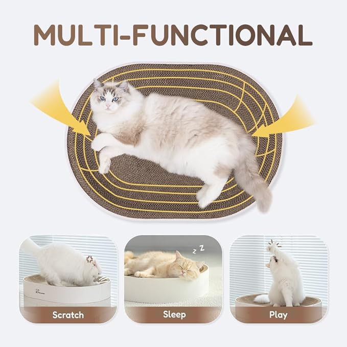 Extra Large Oval Cat Scratcher Lounge Bed - Heavy Duty Double-Sided Cardboard Scratching Pad, Modern White Cat Furniture & Sofa for Large Indoor Cats - Image 7