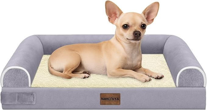 NANUYA Orthopedic Dog Bed for Small Dogs, 24 x 16 Inch, Purple | Egg crate foam for joint support, 3-sided bolster pet sofa, waterproof lining, washable cover, and non-skid base by Nanuya
