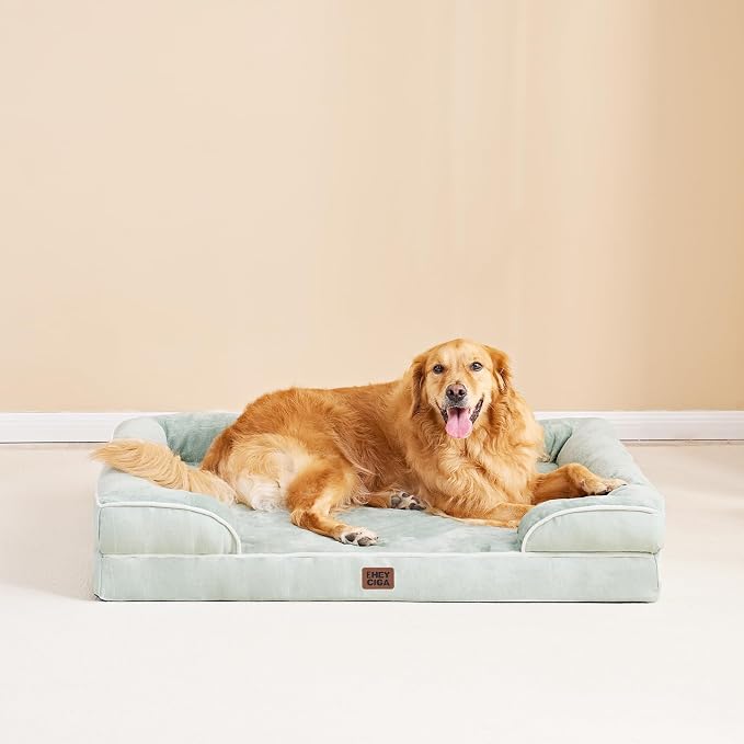 EHEYCIGA Orthopedic Extra Large Dog Bed, Waterproof Washable XL Pet Bed 44" | Non-Slip Bottom and Egg-Crate Memory Foam Big Dog Couch Bed with Washable Removable Cover, Sage Green, 44Inch - Image 8