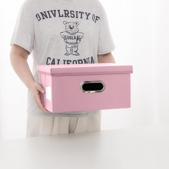 PRANDOM Collapsible Storage Box with Lid [3-Pack] Leather Fabric Foldable Storage Bin Organizer Container Basket Cube with Cover for Home Bedroom Closet Office Nursery Pink(13.6x9.6x6.9) - Image 6