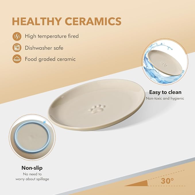 Havniva Ceramic Cat Food Plate, Shallow Cat Dishes for Indoor Cats Set of 3 | Wide Opening, 6” Ceramic Cat Plates, Cat Bowls for Wet & Dry Food, Non-slip Rubber Base, Whisker Friendly Cat Bowl - Image 3