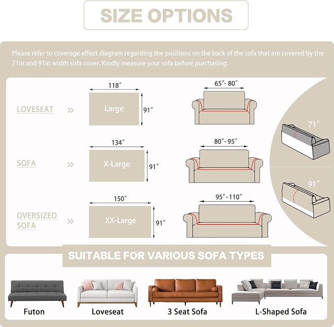 DREAMINGO Sofa Covers Washable Thick Chenille Couch Cover for 2 Cushion Couch Sofa Multi-Use Couch Cover Blanket Modern Pet Furniture Protector Sectional Couch Slipcover 91"x118", Beige White - Image 2