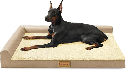 Patas Lague Orthopedic Extra Large Dog Bed Pet Sofa Beds 56''X40''Beige | L Bolster Egg-Crate Foam Dog Couch For Large Sized Dogs, Waterproof Removable Washable Cover, Pet Mat with Nonskid Bottom by PatasLague