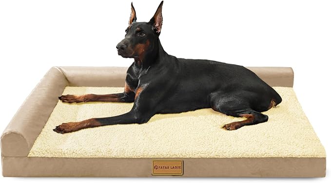 Patas Lague Orthopedic Large Dog Bed Pet Sofa Beds 48''X30''Beige | L Bolster Egg-Crate Foam Dog Couch For Large Sized Dogs, Waterproof Removable Washable Cover, Pet Mat with Nonskid Bottom by PatasLague
