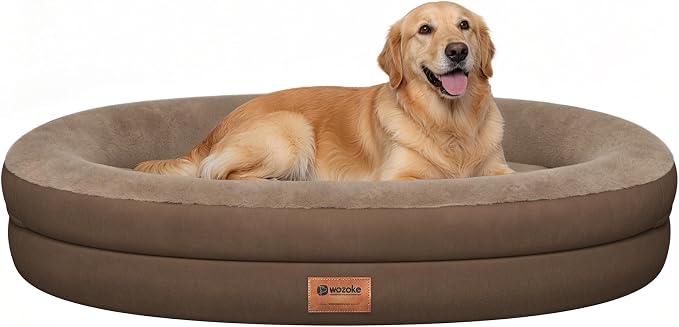 Waterproof Orthopedic Dog Bed for Large Dogs, Coffee | Supportive Crate Foam Relieves Joint Pressure, 360°Bolsters, Waterproof Inner,Washable Cover, Non-slip Bottom by Wozoke