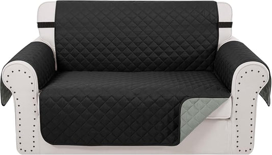 Reversible Loveseat Couch Sofa Covers, 2-Seater, Black | Loveseat Covers for Dogs Water Repellent, Friendly Furniture Protector with Elastic Straps for Living Room by LuxshareHome