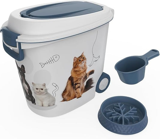 DRATO Pet Food Storage Container with Wheels Resin 30LB Capacity Dog Food Container with Slow Feeder Bowl and Scoop Easy to Move to Keep Food Fresh for Dogs, Cats, Birds by DRATOprovidesawarmandcozy