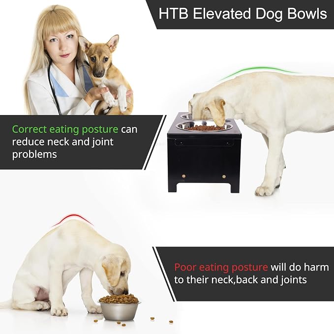 HTB Elevated Dog Bowl Stand with 2 Stainless Steel Bowls-7" H Medium Black | Raised Dog Bowl Stand, 7"tall, 29 Oz Bowls, for Medium Sized Dogs, Pet-safe, Solid Bamboo - Image 6