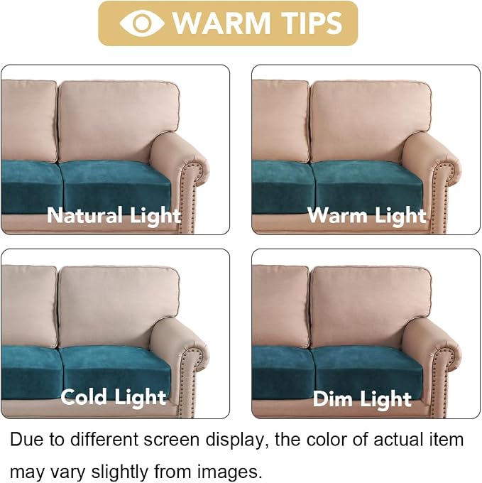H.VERSAILTEX Velvet Stretch Couch Cushion Cover Plush Cushion Slipcover for Chair Loveseat Sofa Cushion Furniture Protector Seat Cushion Sofa Cover (3 Piece Sofa Cushion Covers, Deep Teal) - Image 6