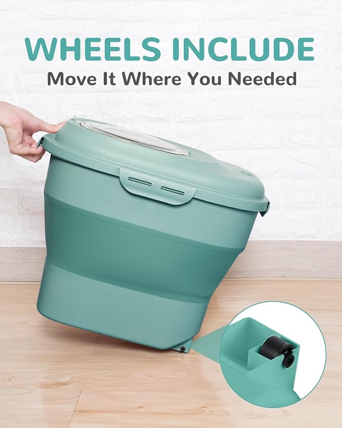 30-35Lbs Dog Food Storage Container Airtight,Collapsible Dog Food Container | Large Pet Food Storage Container with Double Airtight Seal & Magnetic Lid,Cat Food Container with Wheels,2Pcs Container,Scoop - Image 6