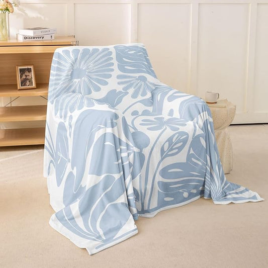 Erosebridal Light Blue Flower Couch Cover Retro Aesthetic Floral Sofa Cover Minimalist Vintage Art Sofa Protector 71" X 91" 70S Modern Abstract Washable Non Slip Couch Protector for Pets, Kids, Dog by Erosebridal