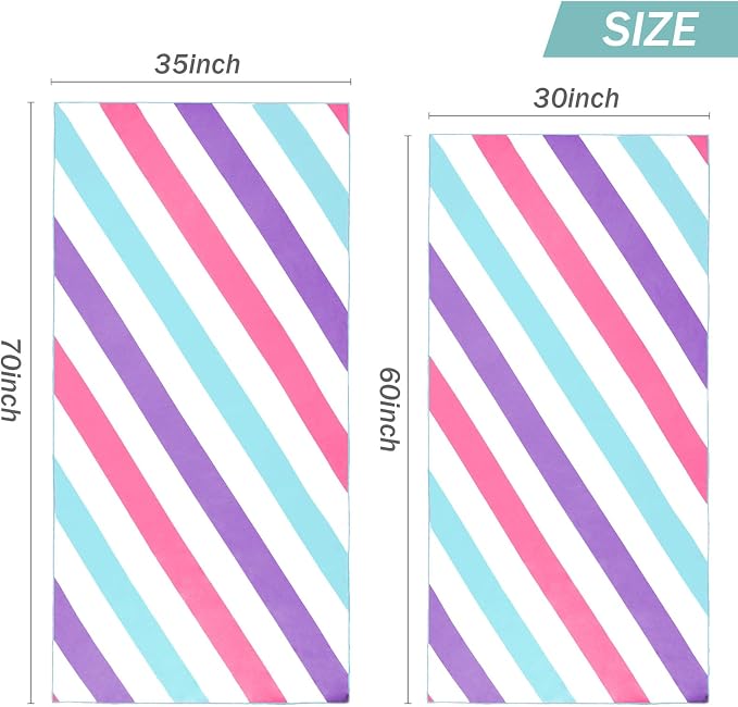 Whale Flotilla 4 Pack Quick Dry Beach Towels Oversized (35"x70"), Microfiber Sand-Free Beach Towel Set, Extra Large Compact Pool Travel Accessories, Pink/Summer/Green/Orange - Image 7