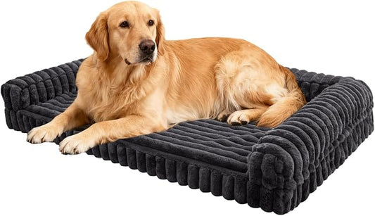 Waterproof Orthopedic Dog Bed for Large Dogs Grey | Non-Slip Egg-Crate Memory Foam Removable Washable Cover with Sides Couch Bed for Crate by wowohpet