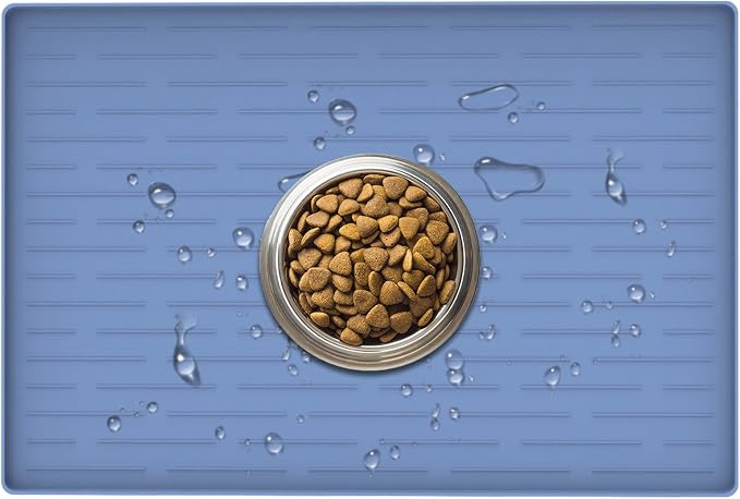 24" x 16" Dog Food Mat, Silicone Pet Mats for Food and Water, Nonslip Pet Feeding Mats for Floors, Dog Cat Bowl Mat with Raised Edges, Lake Blue by WelcometoULTIBE