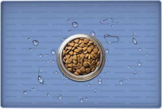 24" x 16" Dog Food Mat, Silicone Pet Mats for Food and Water, Nonslip Pet Feeding Mats for Floors, Dog Cat Bowl Mat with Raised Edges, Lake Blue by WelcometoULTIBE