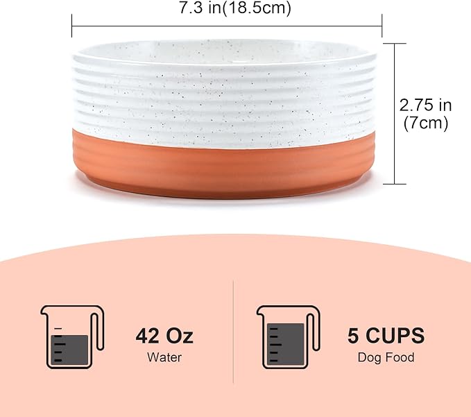 SPUNKYJUNKY Ceramic Dog Bowls 2 Pack, 7.3'' Dog Food Water Double Feeding Bowls Non-Slip for Medium to Large Sized Breed Microwave Dishwasher Safe - 42 OZ, 2pcs, Pattern White - Image 2