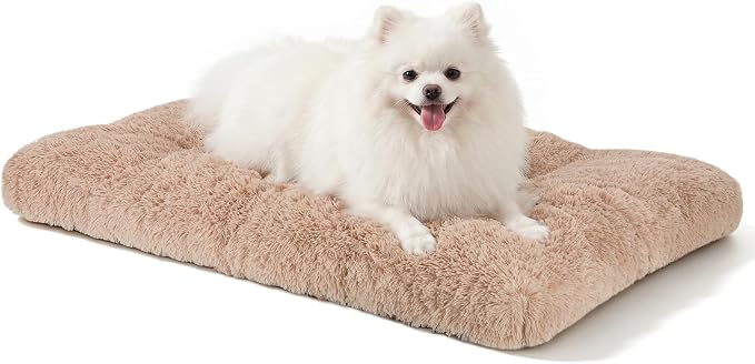 JOEJOY Dog Bed Crate Pad, Deluxe Plush Washable Dog Beds Fulffy Soft Kennel Pad Anti-Slip Pet Sleeping Mat for Small Dogs, 23" x 18", Beige by JOEJOY