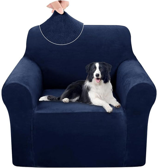 U-NICE HOME Velvet Chair Sofa Covers Stretch Couch Cover Furniture Protector Sofa Slipcover for Dogs (Chair, Navy) by U-NICEHOME