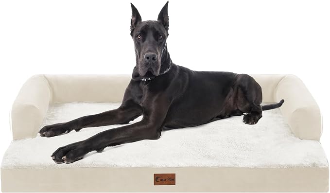 Orthopedic Washable Dog Bed for Extra Large Dogs, 53x42in, Beige | Orthopedic Foam Eases Joint Pressure, Bolsters Supports Head And Neck, Washable Pet Beds, Removable Cover, Non-Slip Bottom by CasaPaw