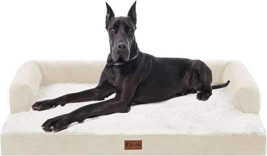 Orthopedic Washable Dog Bed for Extra Large Dogs, 53x42in, Beige | Orthopedic Foam Eases Joint Pressure, Bolsters Supports Head And Neck, Washable Pet Beds, Removable Cover, Non-Slip Bottom by CasaPaw