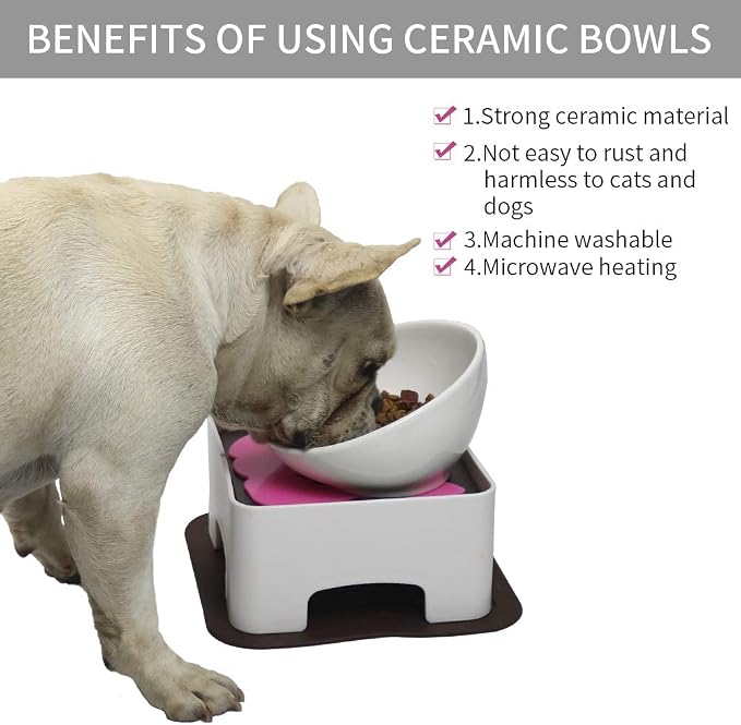 Raised Ceramic Dog Feeding Bowl,Adjustable Elevated Dog Bowls Set Anti-Slip,Standing Pet Feeding Dish for Small Medium Dogs and Cats,White - Image 5