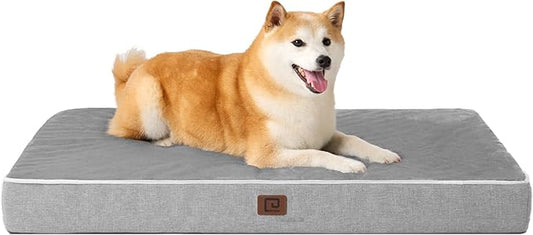 EHEYCIGA Large Washable Dog Crate Bed with Memory Foam, 35x23Inch, Grey | High Density Egg Crate Foam, Waterproof Liner, Removable Easy Clean Cover, Non-Slip Bottom, Fits Crate, Floor and Sofa by EHEYCIGA