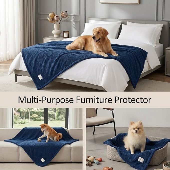 Waterproof Navy Pet Blanket for Dogs Reversible Jacquard Pets Puppy Throw Blankets Bed Cover Leakproof Sofa Couch Washable Cover Cat Doggie Blanket for Warm-Navy Blue,L - Image 5
