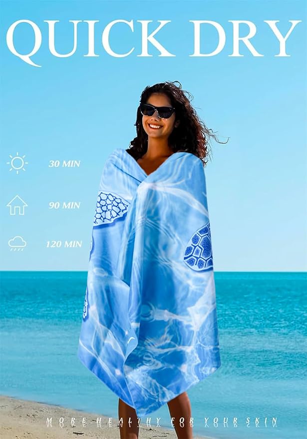 Yongoes 4 Pack Microfiber Beach Towel Oversized 71x32 Blue Turtle Bulk | Lightweight Thin,Sand Free,Super Absorbent Quick Dry Large Towels for Swim Pool Bath Travel Vacation Accessories Essentials - Image 6