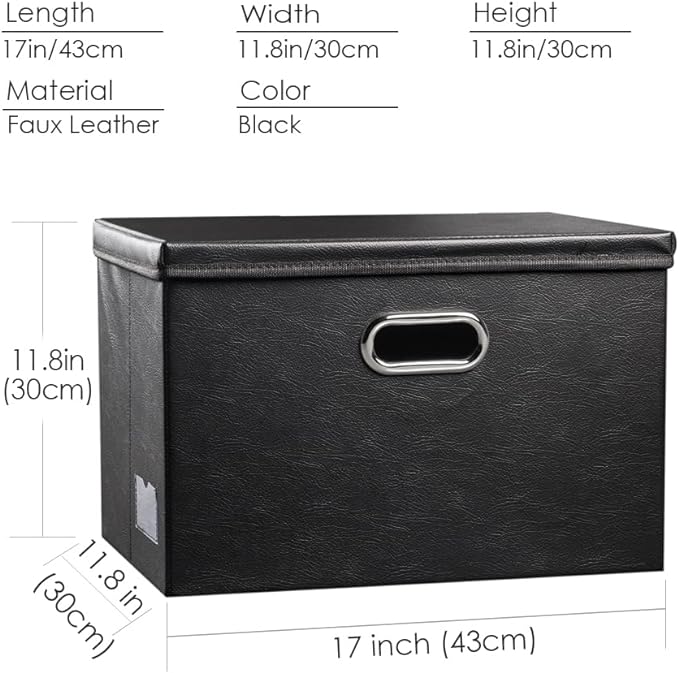 PRANDOM Large Foldable Storage Bins with Lids [3-Pack] Leather Fabric Collapsible Storage Boxes Organizer Containers Baskets Cube with Cover for Home Bedroom Closet Office Black(17.7x11.8x11.8) - Image 6