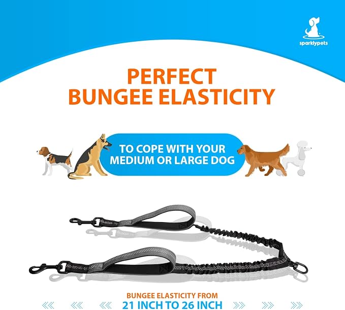 SparklyPets Hands Free Dog Leash Splitter for 2 Dogs – Shock Absorbing Dual Leash with Reflective Stitches, No Tangle Coupler for Walking, Running & Training (Gray) - Image 6