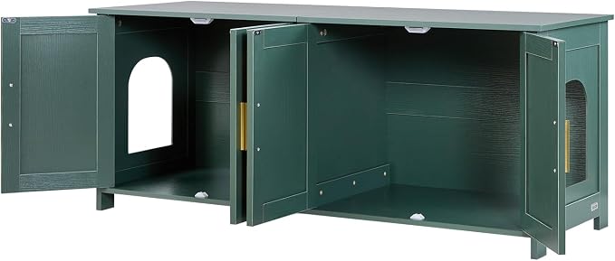 VEVOR Cat Litter Box Enclosure for Multi Cats, 47.2 in Hidden Litter Box Cabinet with 4 Rattan Doors & 2 Entries, Indoor Cat Washroom, Wooden Kitty House Furniture, Fit Most Litterboxes, Green - Image 9