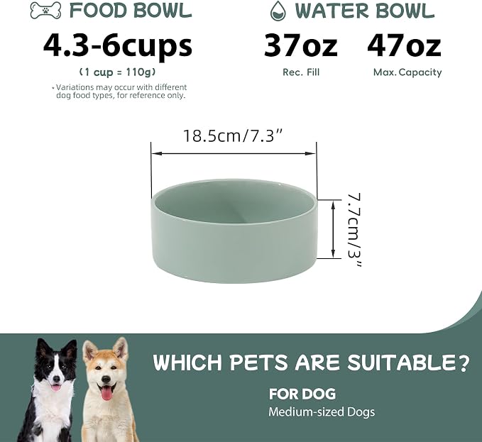 Havniva Ceramic Dog Bowls, Dog Food and Water Bowl Set, Dog Water Bowl | 7.3” Ceramic Dog Food Bowls with Non-Slip Rubber Base, Large Capacity, Dog Feeding Bowls for Medium Dogs - Image 2