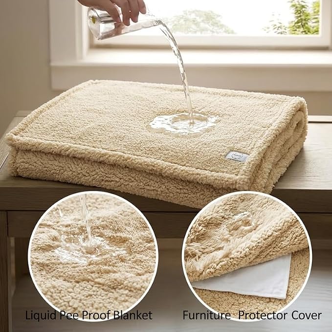 Waterproof Dog Blanket Reversible Pet Bed Cover Puppy Fluffy Cream Blankets Leakproof Sofa Couch Cover Cat Pet Blanket for Warm Washable-M - Image 2