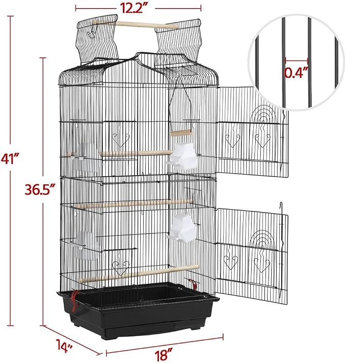 Yaheetech 41-inch Open Top Medium Bird Cages for Parakeets Finches Canaries Lovebirds Small Quaker Parrots Cockatiels Budgie Green Cheek Conure Travel Pet Flight Birdcage - Image 3