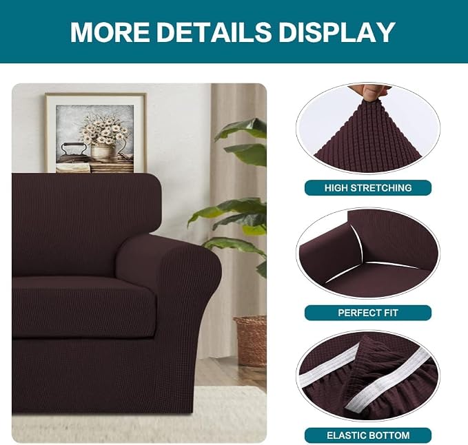 Turquoize 2 Piece Chair Covers Chair Slipcovers for Living Room Armchair Couch Cover Chair Sofa Cover with Individual Cushion Covers Furniture Cover for Chairs Feature Jacquard Fabric (Chair, Brown) - Image 4