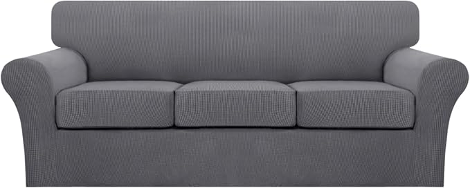 Turquoize 4 Piece Sofa Covers for 3 Cushion Couch Sofa Slipcover Soft Couch Cover for Dogs Washable Furniture Cover with 3 Individual Large Cushion Covers Feature Fabric (Large Sofa, Charcoal Gray) by Turquoize