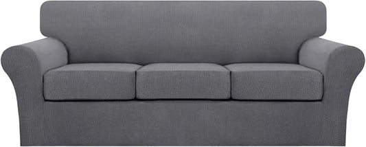 Turquoize 4 Piece Sofa Covers for 3 Cushion Couch Sofa Slipcover Soft Couch Cover for Dogs Washable Furniture Cover with 3 Individual Large Cushion Covers Feature Fabric (Large Sofa, Charcoal Gray) by Turquoize