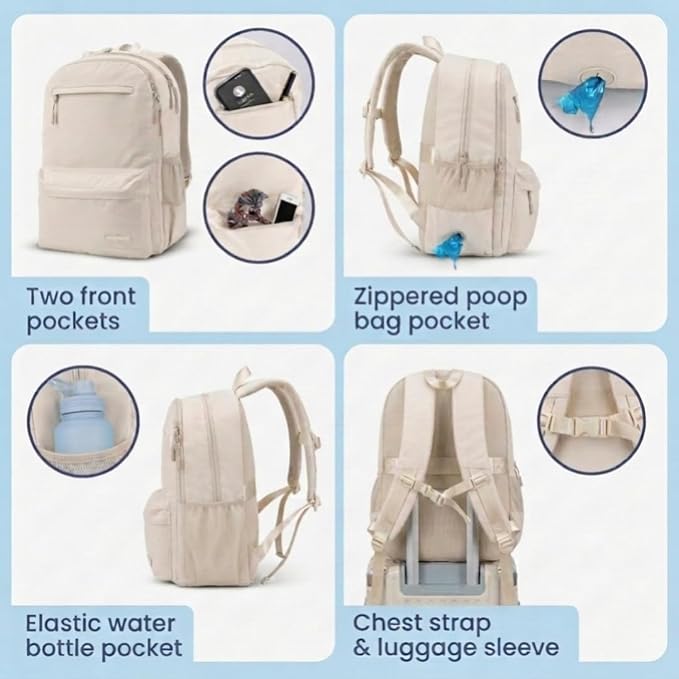Rubyloo Dog Travel Backpack for Supplies - Dog Diaper Bag with Travel Bowls | 2 BPA-Free Bowls; Food Container & Treat Pouch; Placemat; Laptop Sleeve; Poop Bag Dispenser, Hiking, Camping & Road Trips, - Image 6